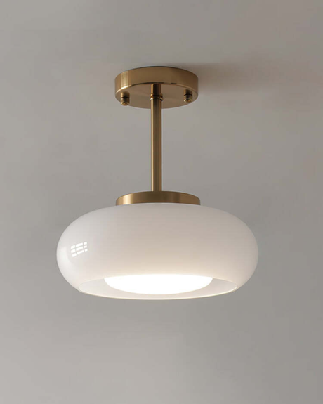 LumaBrass Frosted Glass Ceiling Light warm 3000K glow - OpalDwell