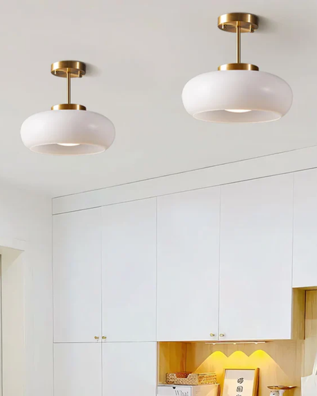 LumaBrass Frosted Glass Ceiling Light E27 socket detail - OpalDwell