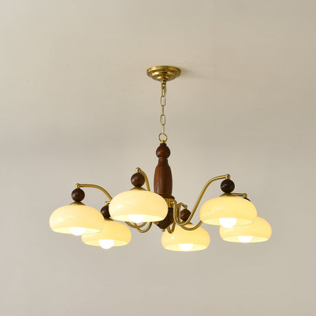 The domes lit in a plain pale room, the fitting seen slightly angled