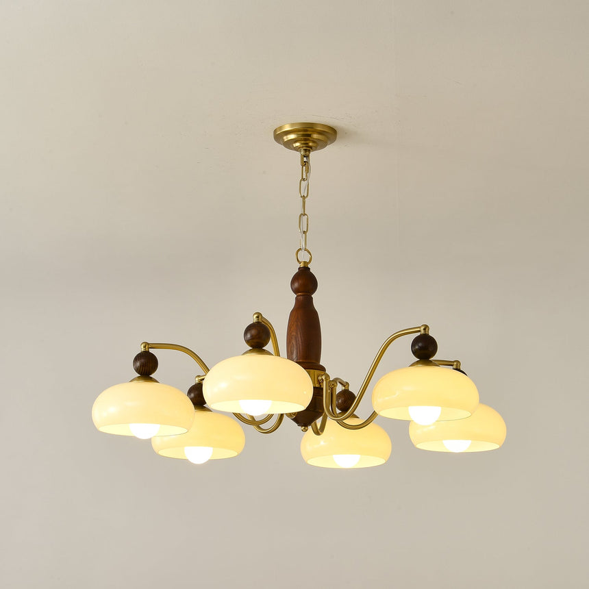 The domes lit in a plain pale room, the fitting seen slightly angled