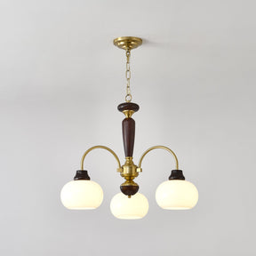 The three light version, three brass arms and three white glass globes