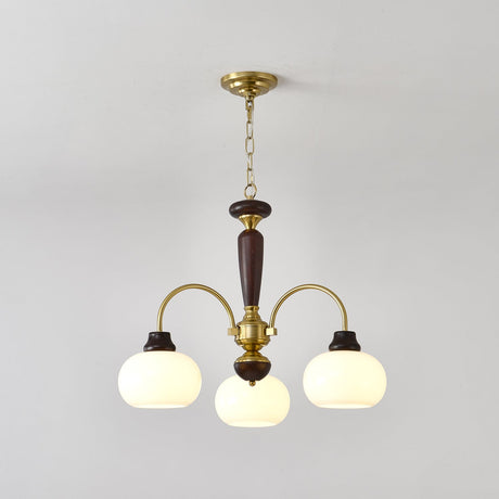 The three light version, three brass arms and three white glass globes