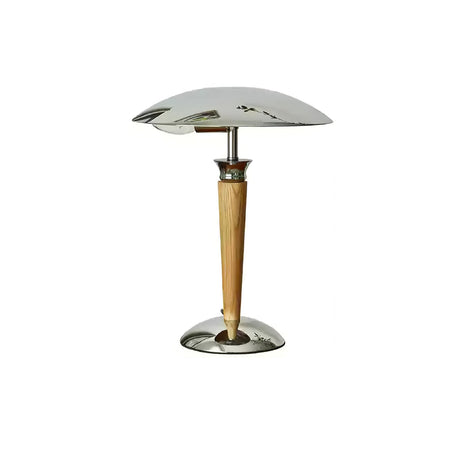 Mid century modern table lamp with the lighter natural wood stem, plain background