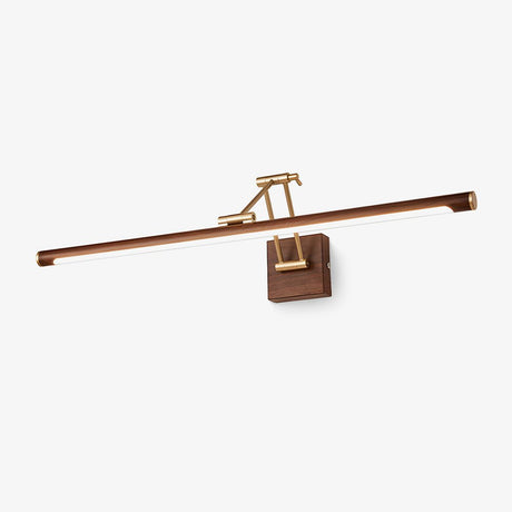 Walnut toned tube on a brass scissor arm rising from a small square wall block