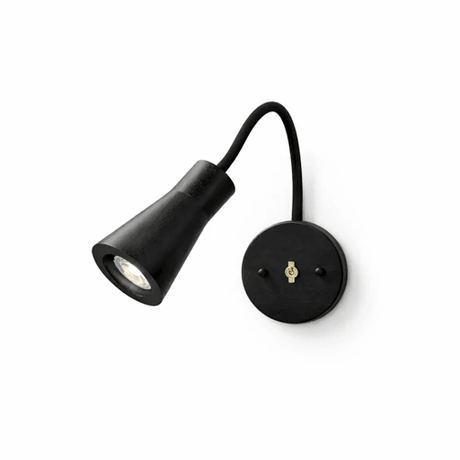 Black cone head on a black gooseneck arm with a black wall plate