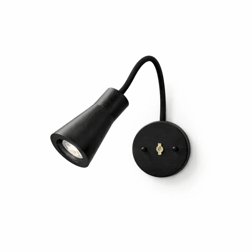 Black cone head on a black gooseneck arm with a black wall plate