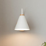 The white cone lit from below, the beam falling straight down the wall