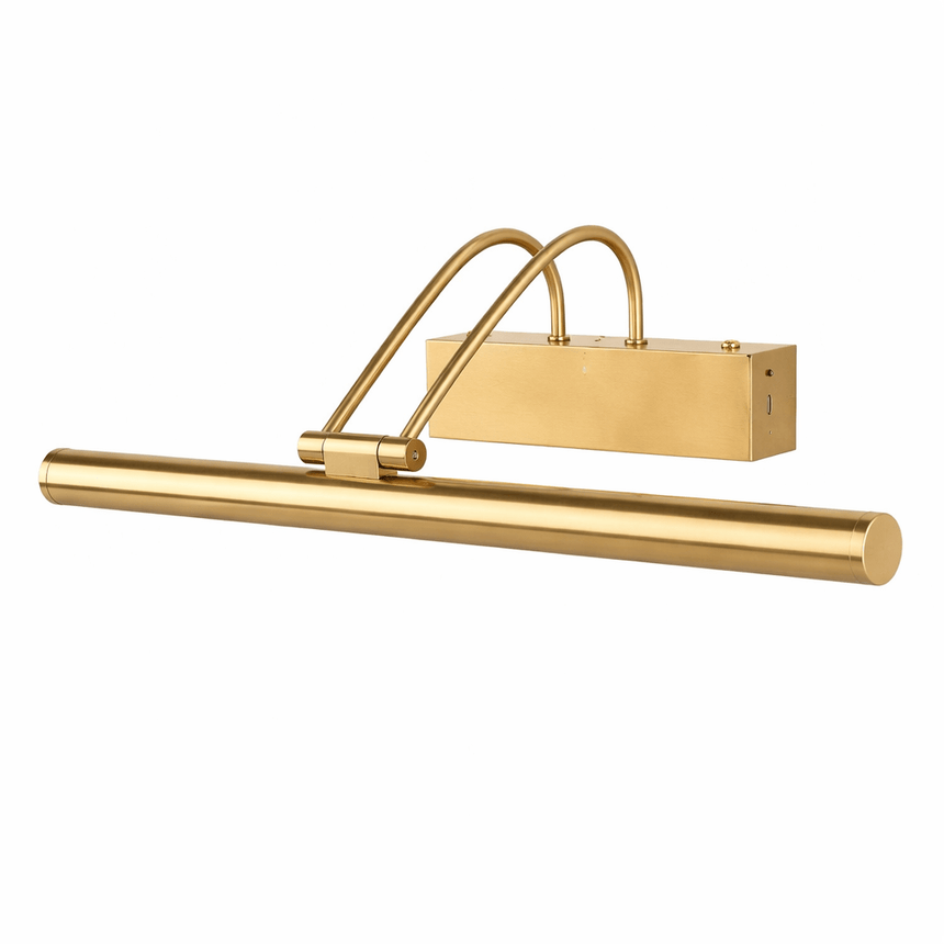 The gold version seen at an angle, twin curved arms lifting the tube off the box