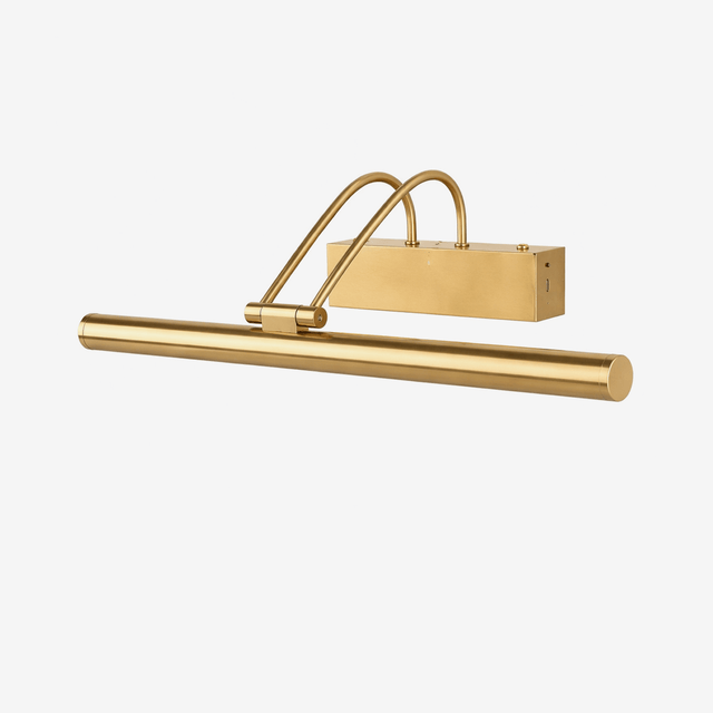 Small gold tube carried on two curved arms from a shallow rectangular wall box