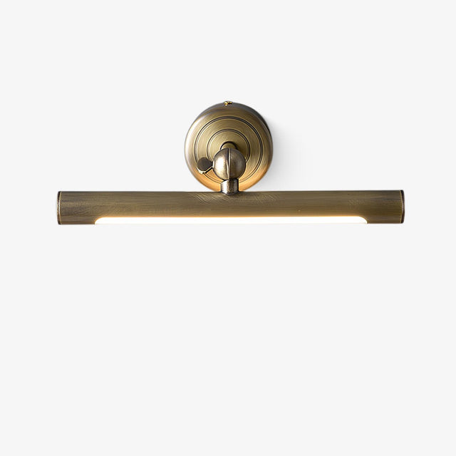 Mirror wall sconce in antique bronze, a short bar on a stepped round wall plate