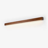 Slim walnut picture light bar seen straight on against a plain ground