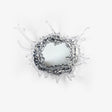 Round mirror wall light framed by a sculpted splash of clear drops in a chrome finish