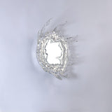 Side view of the splash frame and the mirror on a pale wall