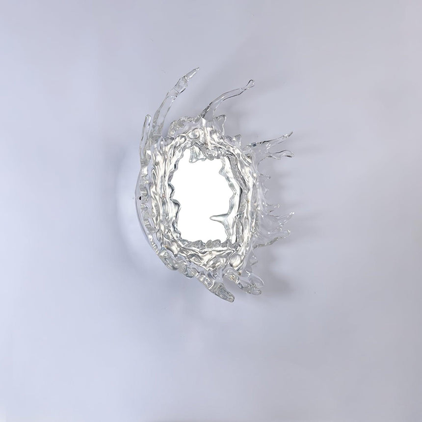 Side view of the splash frame and the mirror on a pale wall
