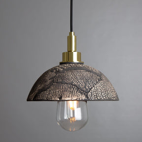 Ceramic dome pendant light - black clay crackled finish