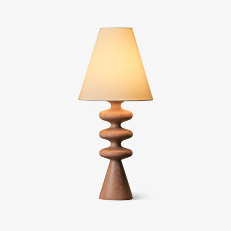 Light wood rippled base seen unlit with the cream shade above