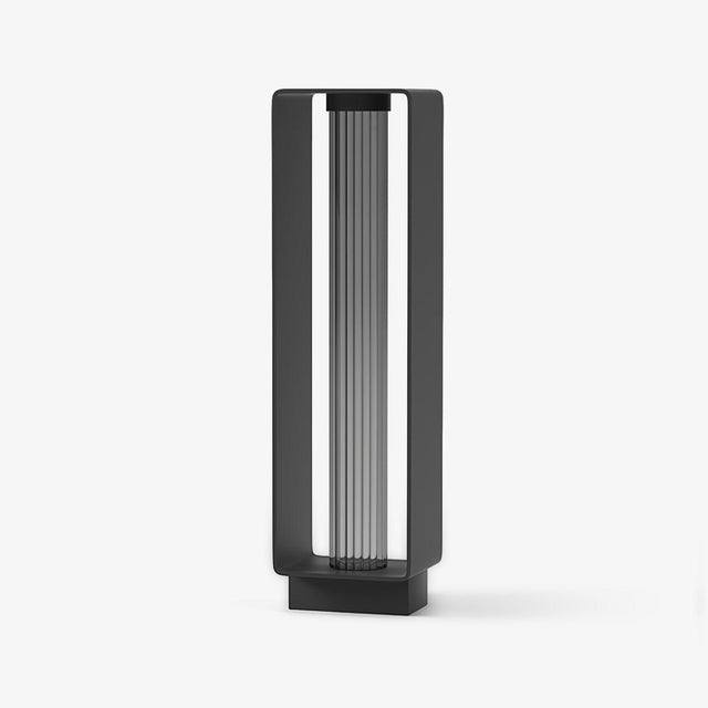 Open rectangular frame holding a ribbed glass cylinder in dark gray