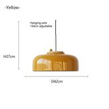 Dimension card for the yellow pendant lamp, 42 cm across and 27 cm deep