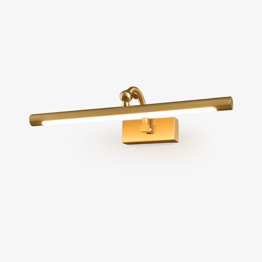 Modern vanity light, a gold tube on a short bracket over a small wall plate