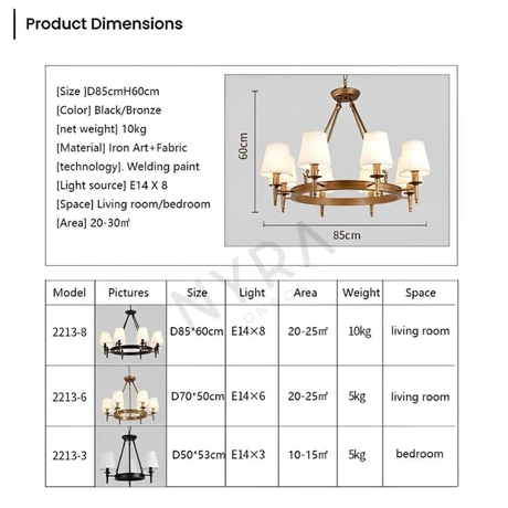 multi-light fabric chandelier for dining areas