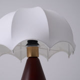 Close view under the shade showing the fitting and the walnut cone