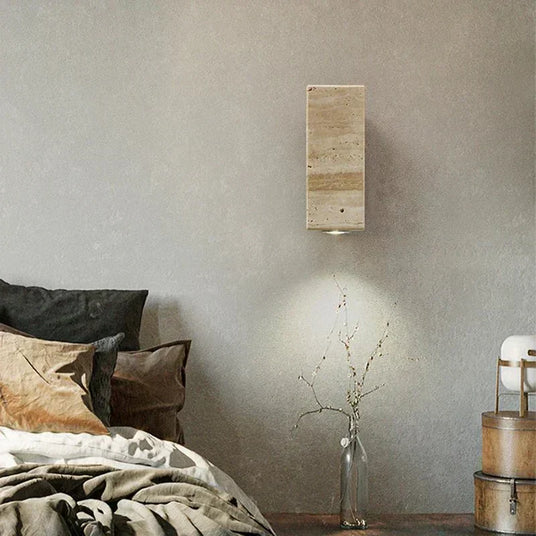 Travertine and wood wall fixture for homes