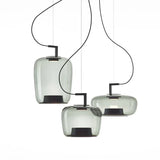 Nordic ceiling light in tinted glass, three shades hung at staggered heights