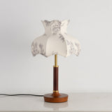 White blossom shade lamp unlit, the printed pattern clearly visible
