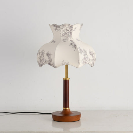 White blossom shade lamp unlit, the printed pattern clearly visible