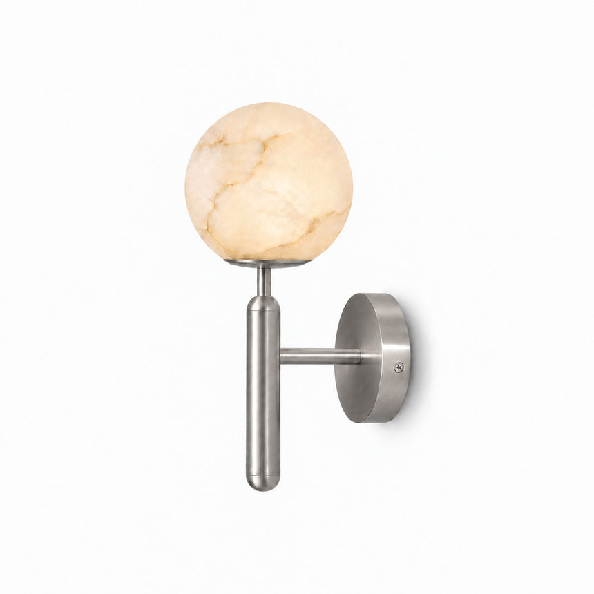 The brushed nickel version with its stone globe on a white background