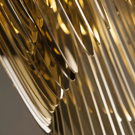The gold layers seen close, the blades fanning out in a tight overlapping row