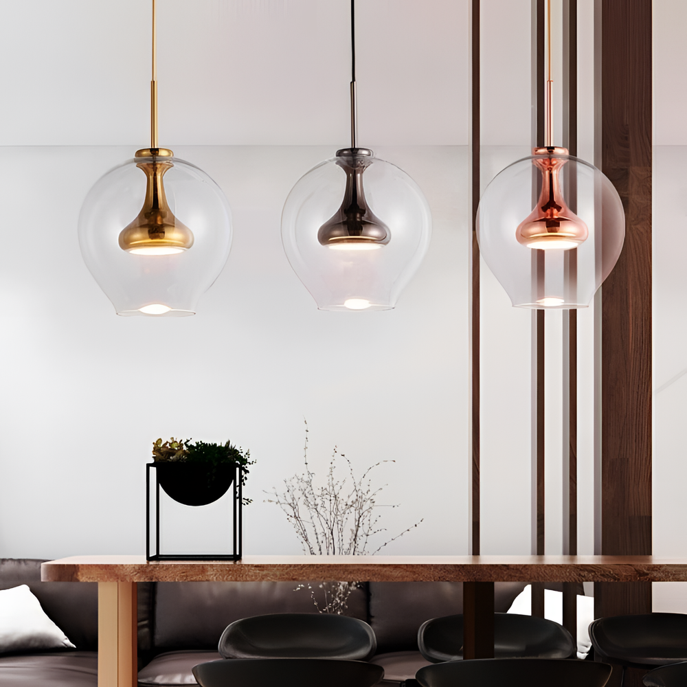 Glass Tulip Pendant Light with Metal Frame for Living Room