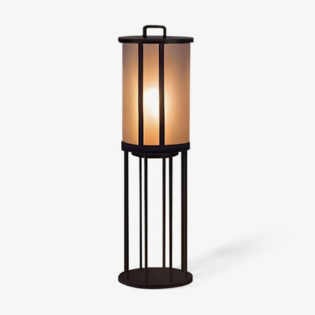 Frosted acrylic column lantern on a tall four leg floor stand in black
