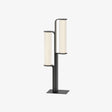 Post lamp with two curved arms carrying ribbed tube diffusers in black