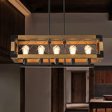 The long frame lit above a counter in a dark timber room