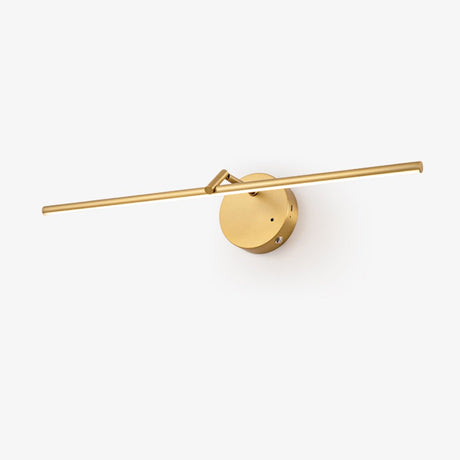 A slim gold rod crossing a round disc mount, the fitting switched off