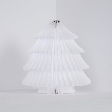 White folding paper tree lamp unlit against a plain pale ground