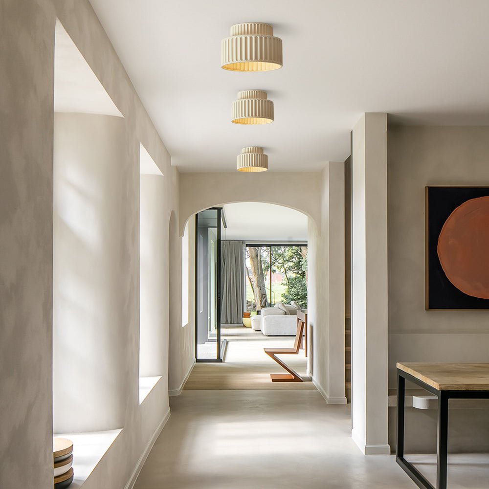 Drum Semi-Flush Ceiling Light Cream Fabric Shade