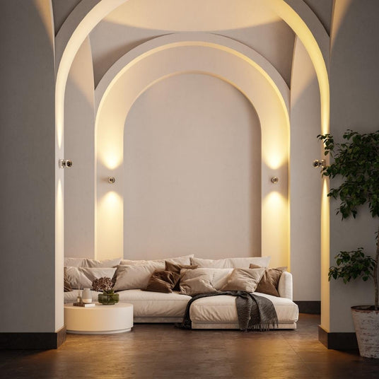 Metal and glass Glass Wall Lamp – rotating design with remote control detail view | OroDwell