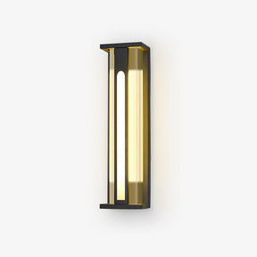 Black porch wall light with amber side panels and a white light bar inside