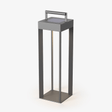 Rectangular open frame lantern in gray steel with an arched carry handle