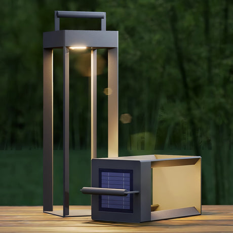 The lid lifted to show the solar cell set into the upper face of the body