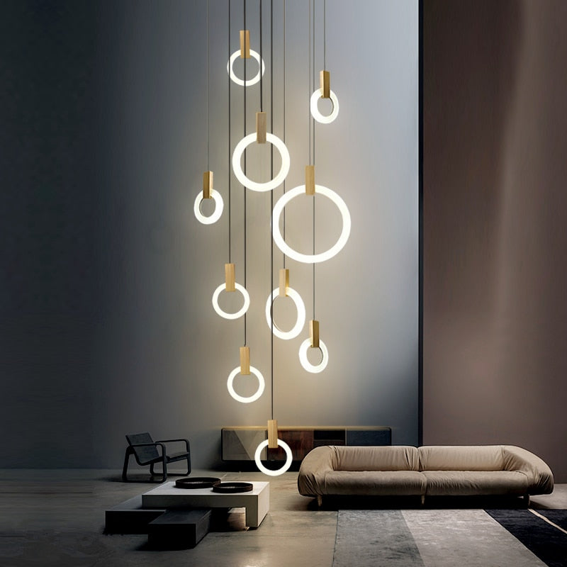 Ring Chandelier Wood and Acrylic Design