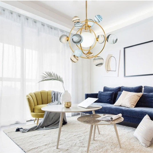 Glass chandelier - modern ceiling fixture detail