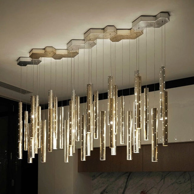 Radiant Elongated Cylindrical Chandelier - Gold Finish