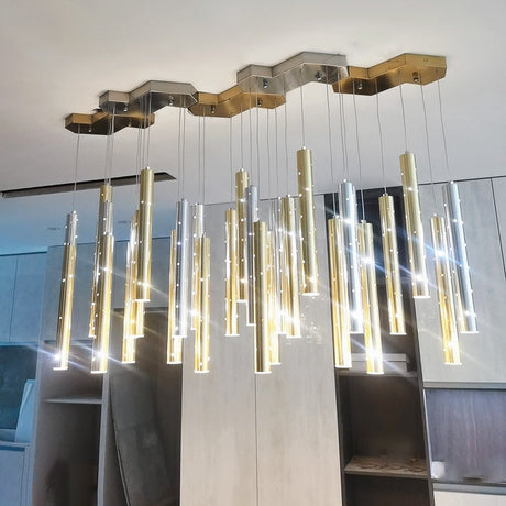 LED Chandelier with Flute-Inspired Cylinders for Dining Room