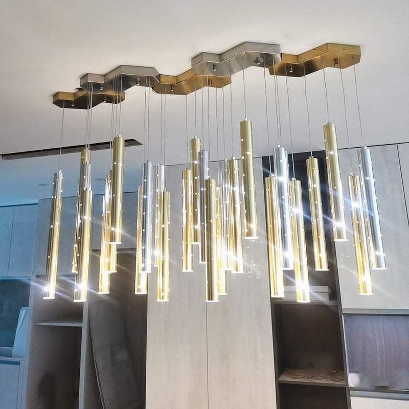 LED Chandelier with Flute-Inspired Cylinders for Dining Room