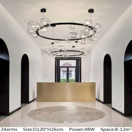 Iron and Acrylic Chandelier with Black Glass Bulb Accents