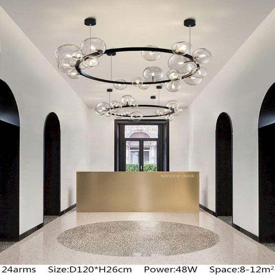 Iron and Acrylic Chandelier with Black Glass Bulb Accents
