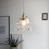 Glass Stone Pendant Chandelier Polished Copper Frame